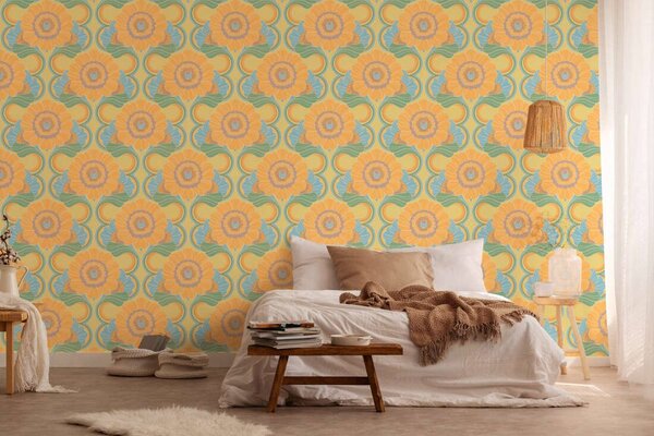 A.S. Création | Vliesová tapeta na stenu Retro Chic 39530-1V | 0,53 x 8,5 m | oranžová, zelená, modrá, fialová, viacfarebná