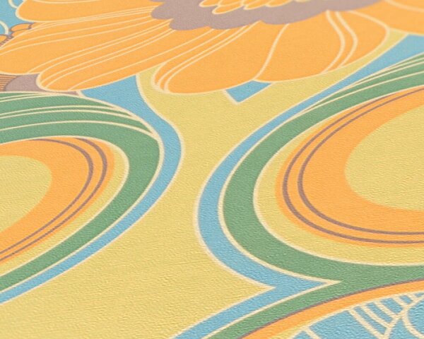 A.S. Création | Vliesová tapeta na stenu Retro Chic 39530-1V | 0,53 x 8,5 m | oranžová, zelená, modrá, fialová, viacfarebná