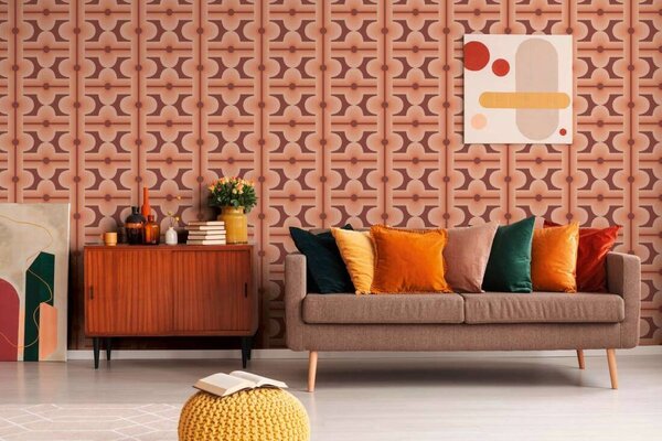 A.S. Création | Vliesová tapeta na stenu Retro Chic 39533-2 | 0,53 x 8,5 m | červená, oranžová, vínová, marhuľová