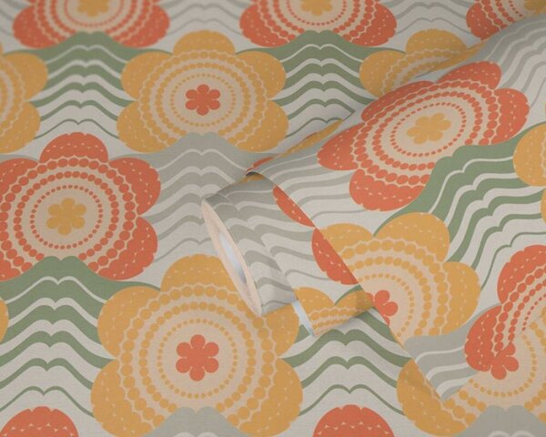 A.S. Création | Vliesová tapeta na stenu Retro Chic 39539-4 | 0,53 x 8,5 m | krémová, žltá, oranžová, zelená, viacfarebná