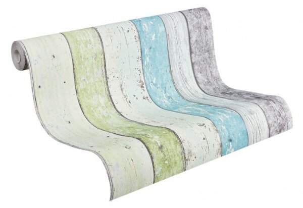 A.S. Création | Vliesová tapeta na stenu Elements 8550-77 | 0,53 x 10,05 m | zelená, modrá, béžová, šedá