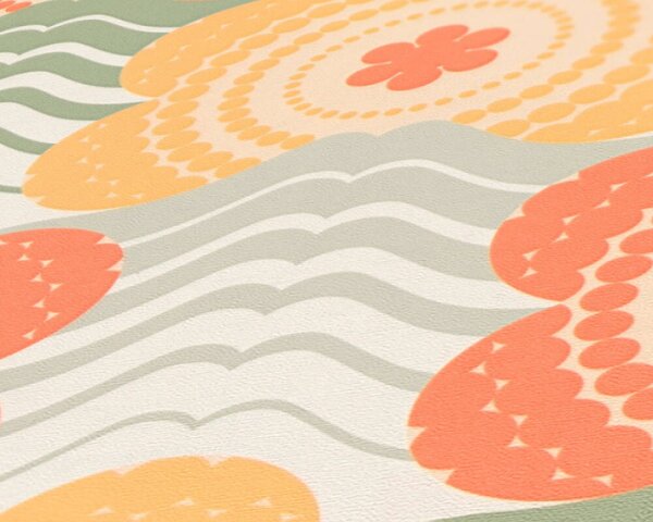 A.S. Création | Vliesová tapeta na stenu Retro Chic 39539-4 | 0,53 x 8,5 m | krémová, žltá, oranžová, zelená, viacfarebná