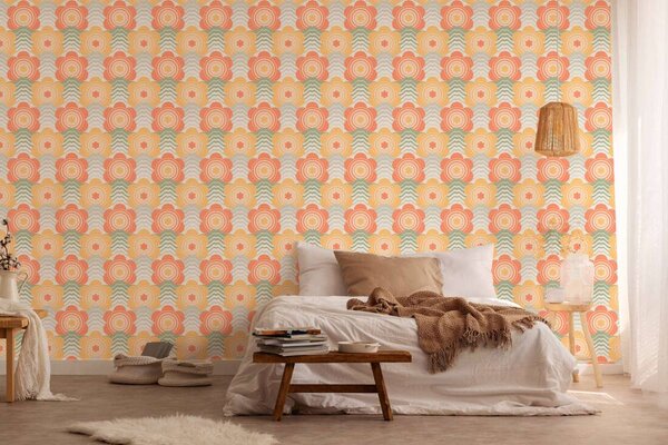 A.S. Création | Vliesová tapeta na stenu Retro Chic 39539-4 | 0,53 x 8,5 m | krémová, žltá, oranžová, zelená, viacfarebná
