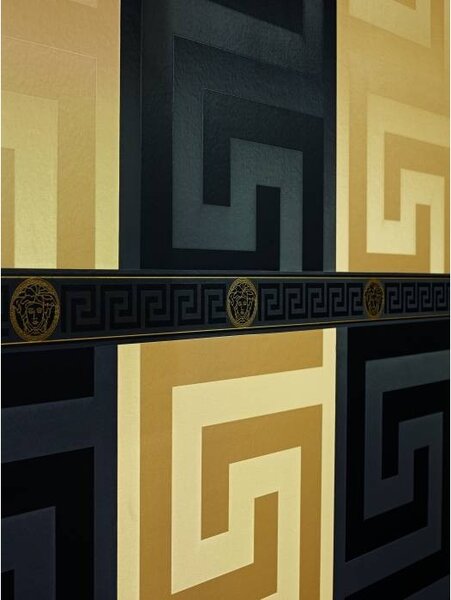 A.S. Création | Vliesová bordúra na stenu Versace 93522-4 | 13,3 cm x 5 m | zlatá, čierna