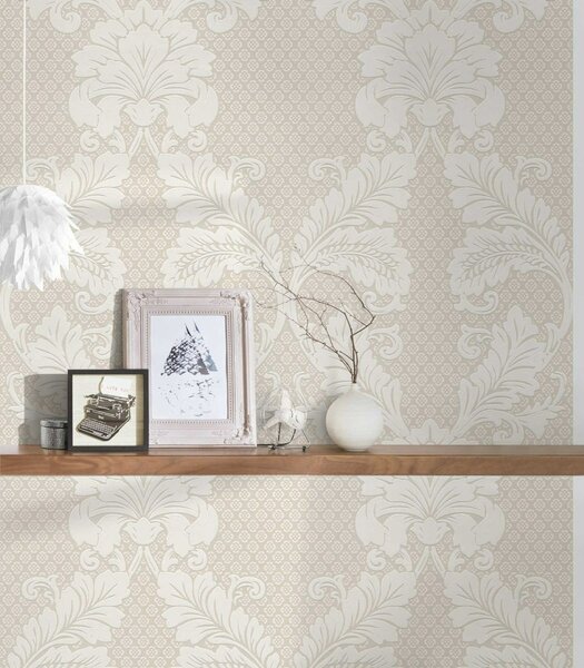 A.S. Création | Vliesová tapeta na stenu Luxury Wallpaper 30544-1 | 0,52 x 10 05 m | biela, metalická, krémová