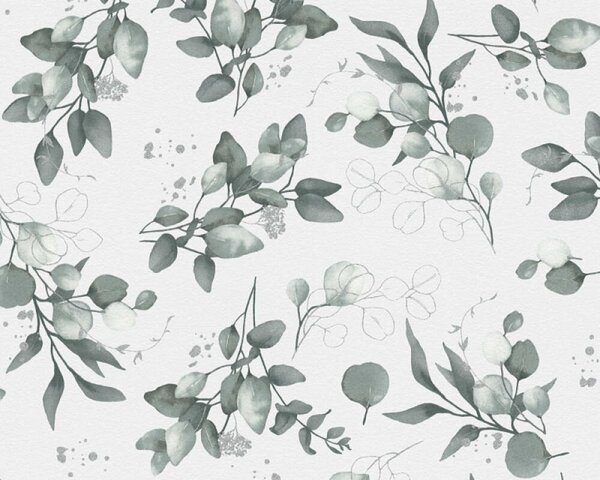 A.S. Création | Vliesová tapeta na stenu Pure Elegance 39768-2 | 0,53 x 10,05 m | biela, zelená, metalická