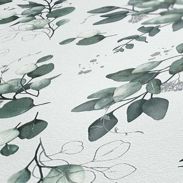 A.S. Création | Vliesová tapeta na stenu Pure Elegance 39768-2 | 0,53 x 10,05 m | biela, zelená, metalická