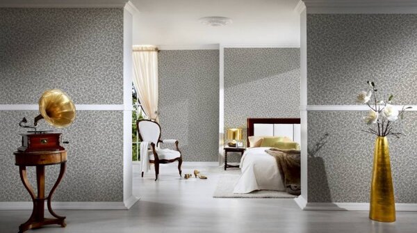 A.S. Création | Vliesová tapeta na stenu Versace 34902-2V | 0,70 x 10,05 m | metalická, šedá, krémová