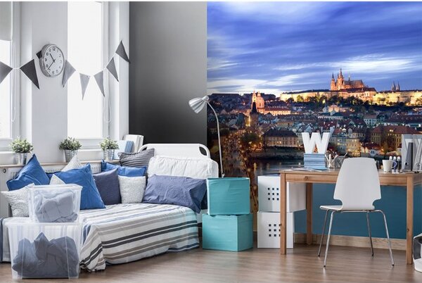 DIMEX | Vliesová fototapeta na stenu Praha MS-3-0031 | 225 x 250 cm | modrá, žltá, béžová