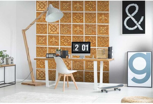 DIMEX | Vliesová fototapeta na stenu Žulové kachličky MS-3-0274 | 225 x 250 cm | oranžová