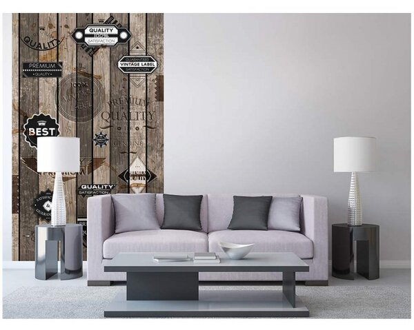 DIMEX | Vliesové fototapety na stenu Starodávne nálepky MS-2-0262 | 150 x 250 cm | hnedá, čierna, biela
