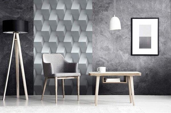 DIMEX | Vliesové fototapety na stenu 3D kubický múr MS-2-0298 | 150 x 250 cm | biela, šedá