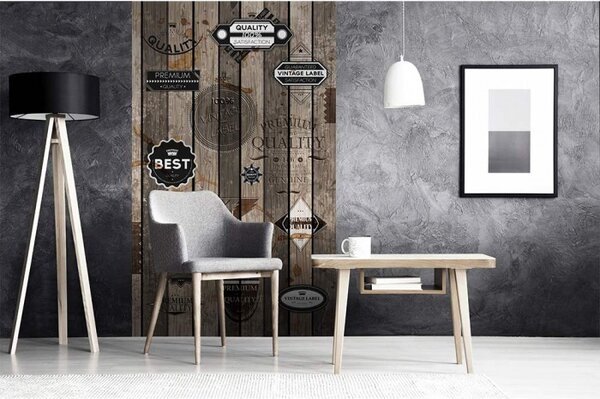 DIMEX | Vliesové fototapety na stenu Starodávne nálepky MS-2-0262 | 150 x 250 cm | hnedá, čierna, biela