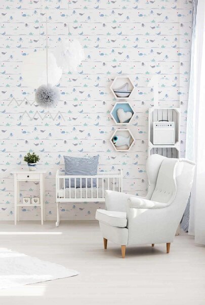A.S. Création | Vliesová tapeta na stenu Little Love 38130-1 | 0,53 x 10,05 m | zelená, modrá, biela