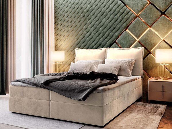 Manželská boxspring posteľ s úložným priestorom Lente 140x200 - krémová