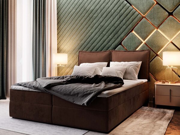 Manželská boxspring posteľ s úložným priestorom Lente 160x200 - čokoládová