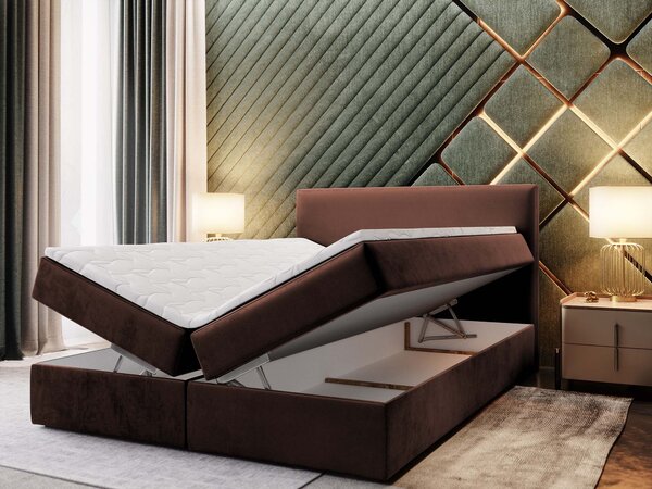 Manželská boxspring posteľ s úložným priestorom Lente 160x200 - čokoládová