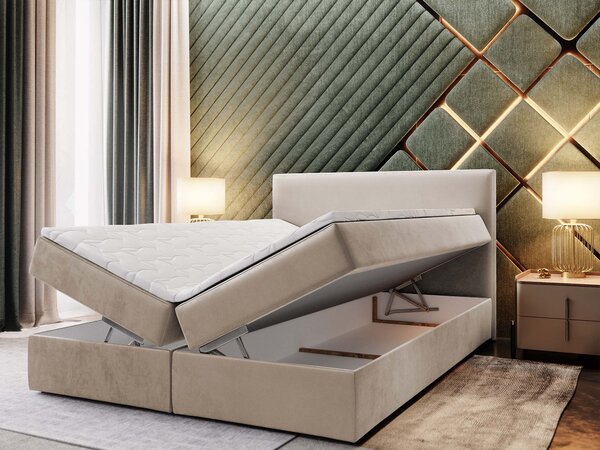 Manželská boxspring posteľ s úložným priestorom Lente 140x200 - krémová
