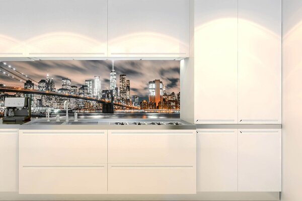 DIMEX | Fototapeta do kuchyne Manhattan v noci KI-180-117 | 180 x 60 cm | čierna, oranžová, šedá