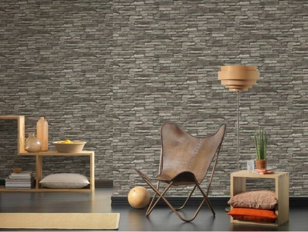 A.S. Création | Vliesová tapeta na stenu Elements 95833-1 | 0,53 x 10,05 m | béžová, čierna, šedá