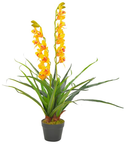 Umelá rastlina orchidea s kvetináčom 90 cm žltá