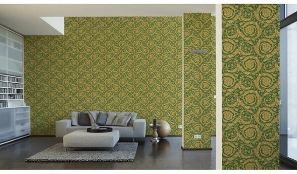A.S. Création | Vliesová tapeta na stenu Versace 36692-6 | 0,70 x 10,05 m | zelená, žltá, hnedá