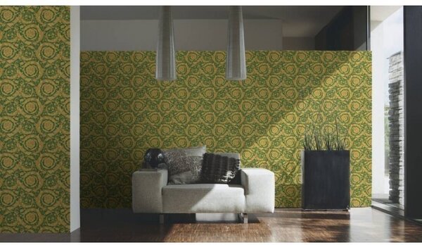 A.S. Création | Vliesová tapeta na stenu Versace 36692-6 | 0,70 x 10,05 m | zelená, žltá, hnedá