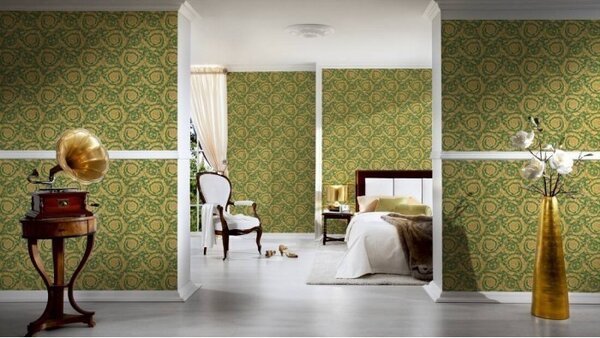 A.S. Création | Vliesová tapeta na stenu Versace 36692-6 | 0,70 x 10,05 m | zelená, žltá, hnedá