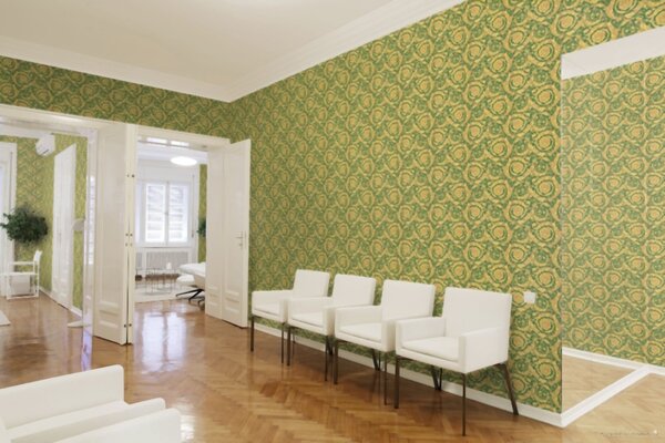 A.S. Création | Vliesová tapeta na stenu Versace 36692-6 | 0,70 x 10,05 m | zelená, žltá, hnedá