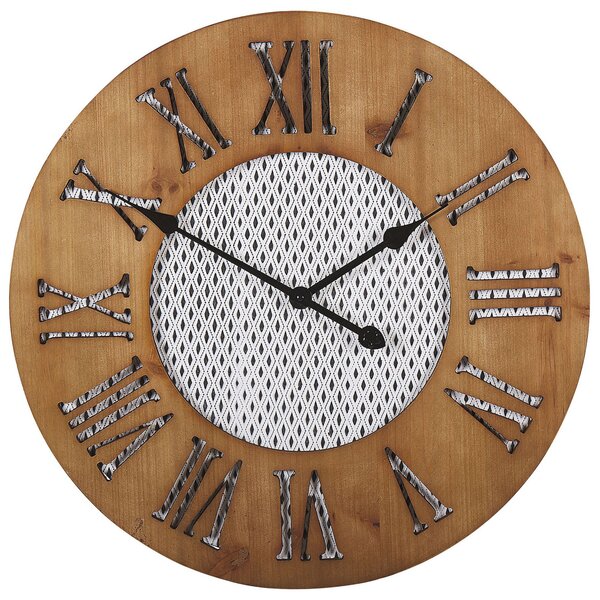 Nástenné hodiny tmavé drevo okrúhle 60 cm ručne vyrobené diamantový vzor retro štýl
