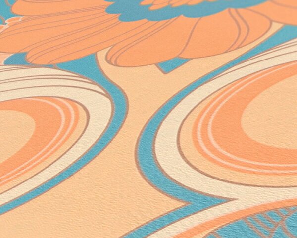 A.S. Création | Vliesová tapeta na stenu Retro Chic 39530-2 | 0,53 x 8,5 m | oranžová, modrá, krémová, marhuľová, viacfarebná