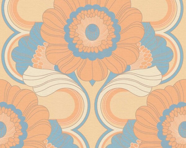 A.S. Création | Vliesová tapeta na stenu Retro Chic 39530-2 | 0,53 x 8,5 m | oranžová, modrá, krémová, marhuľová, viacfarebná