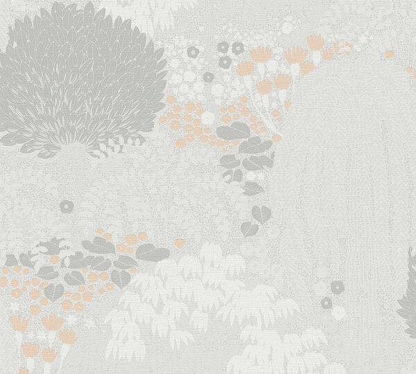 A.S. Création | Vliesová tapeta na stenu Famous Garden 39350-1 | 0,53 x 10,05 m | šedá, ružová, marhuľová, biela