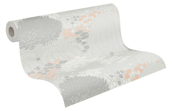 A.S. Création | Vliesová tapeta na stenu Famous Garden 39350-1 | 0,53 x 10,05 m | šedá, ružová, marhuľová, biela