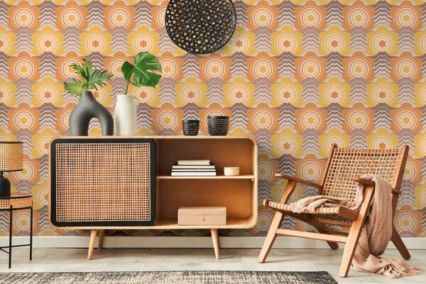 A.S. Création | Vliesová tapeta na stenu Retro Chic 39539-5 | 0,53 x 8,5 m | žltá, hnedá, béžová