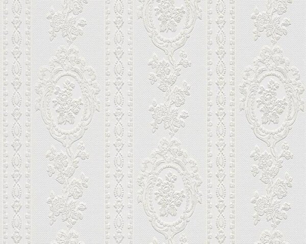 A.S. Création | Vinylová tapeta na stenu Belle Epoque 1861-40 | 0,53 x 10,05 m | biela, metalická