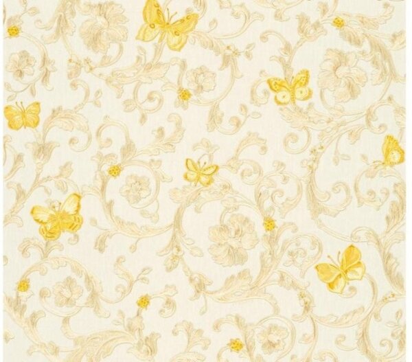 A.S. Création | Vliesová tapeta na stenu Versace 34325-1V | 0,70 x 10,05 m | metalická, žltá, krémová