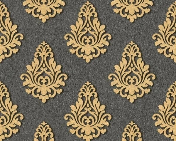 A.S. Création | Vliesová tapeta na stenu Nobile 95981-5 | 0,70 x 10,05 m | žltá, šedá, čierna, metalická