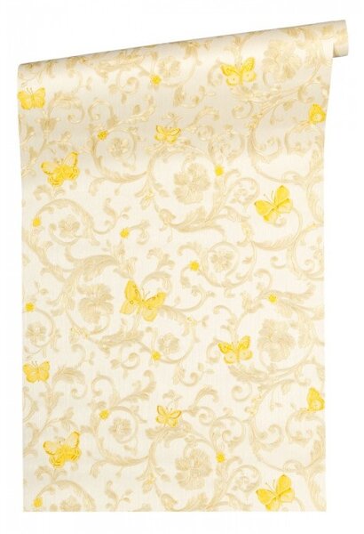 A.S. Création | Vliesová tapeta na stenu Versace 34325-1V | 0,70 x 10,05 m | metalická, žltá, krémová