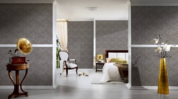 A.S. Création | Vliesová tapeta na stenu Versace 93583-6 | 0,70 x 10,05 m | šedá, metalická