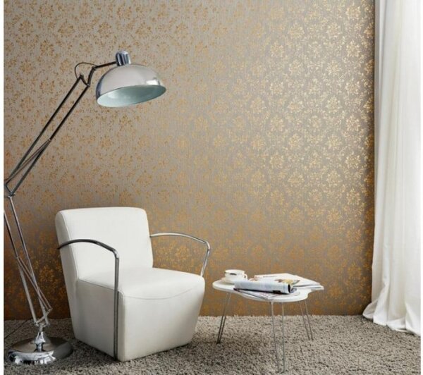 A.S. Création | Vliesová tapeta na stenu Metallic Silk 30662-5 | 0,53 x 10,05 m | šedá, zlatá