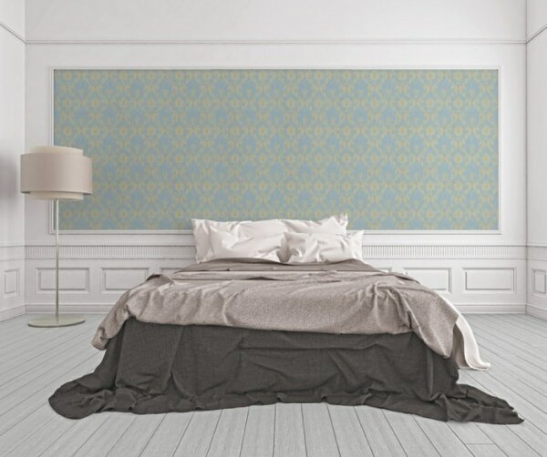 A.S. Création | Vliesová tapeta na stenu Metallic Silk 30658-6 | 0,53 x 10,05 m | modrá, zlatá