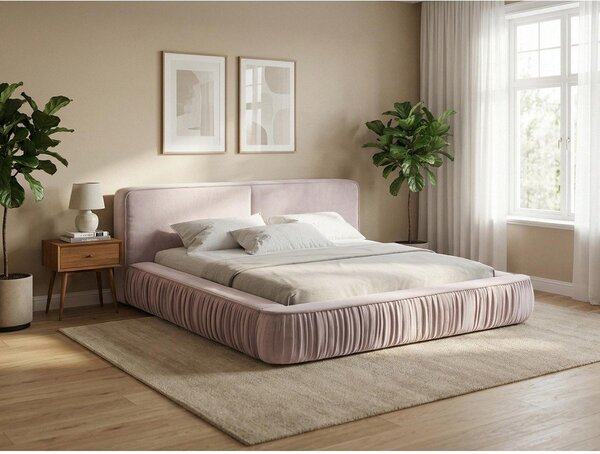 Béžová čalúnená dvojlôžková posteľ s úložným priestorom s roštom 180x200 cm Keoni – Makamii