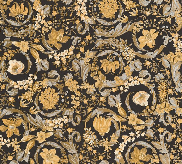 A.S. Création | Vliesová tapeta na stenu VERSACE 38706-5 | 0,70 x 10,05 m | čierna, krémová, žltá