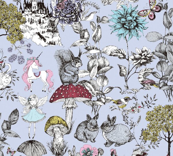 A.S. Création | Vliesová tapeta na stenu Little Love 38120-2 | 0,53 x 10,05 m | modrá, biela, čierna, šedá