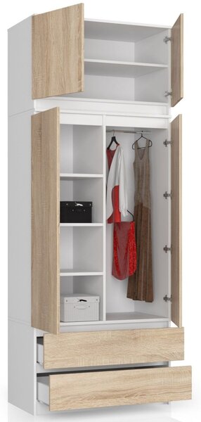 Ak furniture Nástavec na skriňu Star 90 cm biely/sonoma