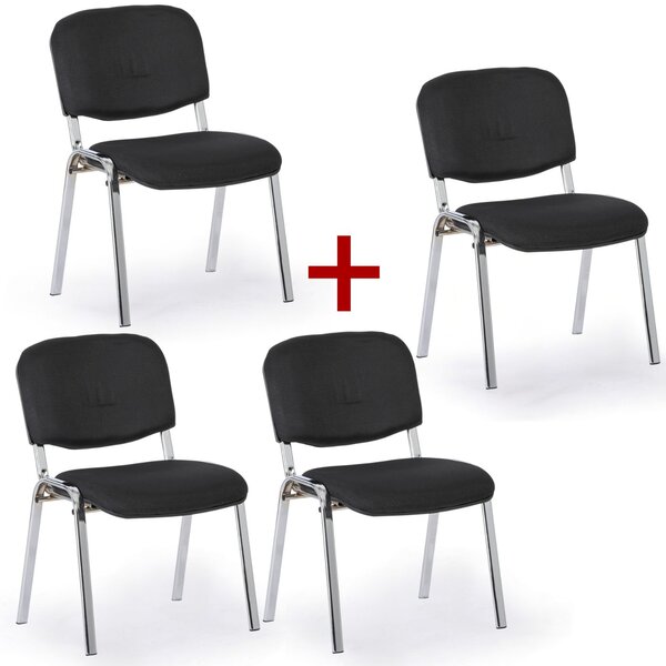 Konferenčná stolička VIVA PLUS 3+1 ZADARMO - chrómované nohy, čierna
