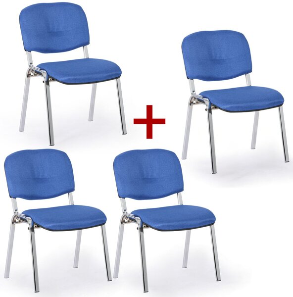 Konferenčná stolička VIVA PLUS 3+1 ZADARMO - chrómované nohy, modrá