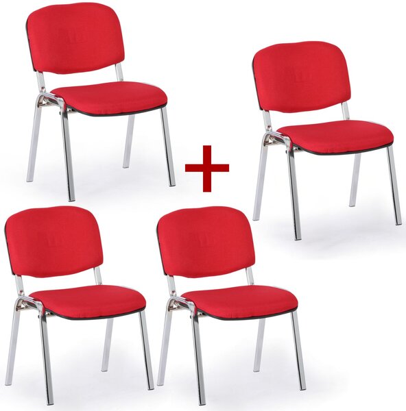 Konferenčná stolička VIVA PLUS 3+1 ZADARMO - chrómované nohy, červená