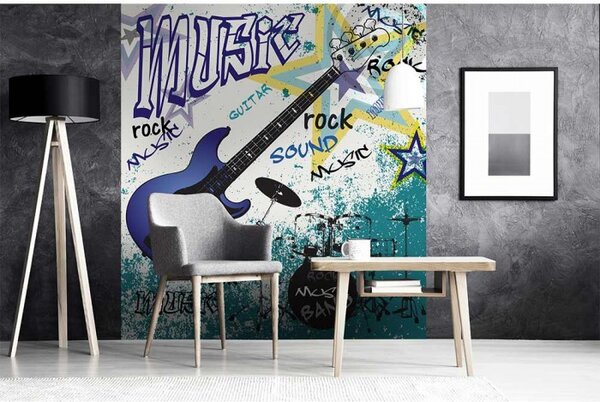 DIMEX | Vliesová fototapeta na stenu Modrá gitara MS-3-0323 | 225 x 250 cm | modrá, tyrkysová, čierna, žltá